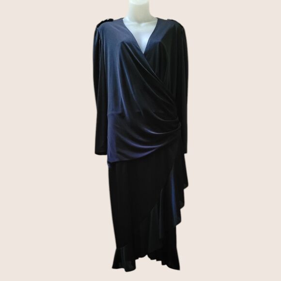 🖤 VINTAGE 80s DOES 20s BLACK FLAPPER BEADED DRESS L/XL ROAMAN'S - Picture 7 of 11